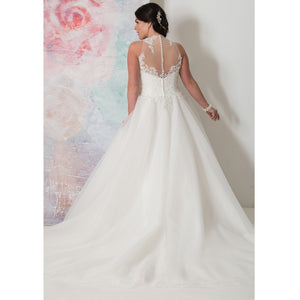 Elegant O-neck Plus Size Bridal Dress Custom Made See Through Organza Appliqued A-line - A Thrifty Bride Shop