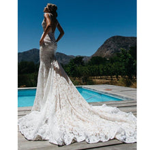 Load image into Gallery viewer, Gorgeous Deep V-neck Lace Mermaid Bridal Dress Custom Made Robe de Mariee Backless Long Train - A Thrifty Bride Shop