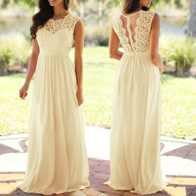Sexy Lace And Chiffon  Backless Bridesmaid Gown/Dress - A Thrifty Bride Shop