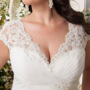 Plus Size Bridal Dress Cap Sleeve Lace Applique And Chiffon - A Thrifty Bride Shop