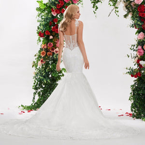 Elegant Mermaid Wedding Dress Floor Length With Ruffled Lace Train Free Shipping - A Thrifty Bride Shop