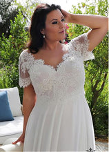 Load image into Gallery viewer, Brilliant Tulle &amp; Chiffon V-Neck A-line Plus Size Bridal Dress With Beaded Lace Appliques Floor Length - A Thrifty Bride Shop