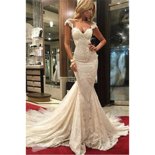Load image into Gallery viewer, Vintage Style Wedding Dress Mermaid With Illusion Back Embellished Lace Gown Handmade Sweep Train Free Shipping - A Thrifty Bride Shop