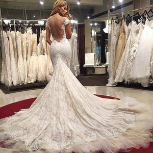 Vintage Style Wedding Dress Mermaid With Illusion Back Embellished Lace Gown Handmade Sweep Train Free Shipping - A Thrifty Bride Shop